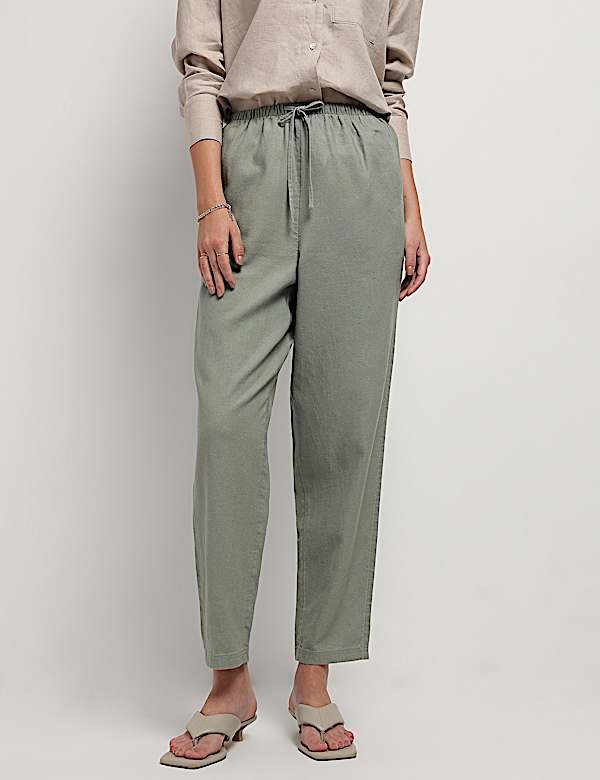 Linen Rich Drawstring Tapered Trousers