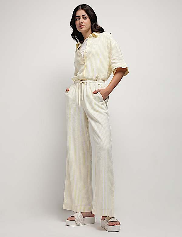 Linen Rich Stripes High Rise Trousers