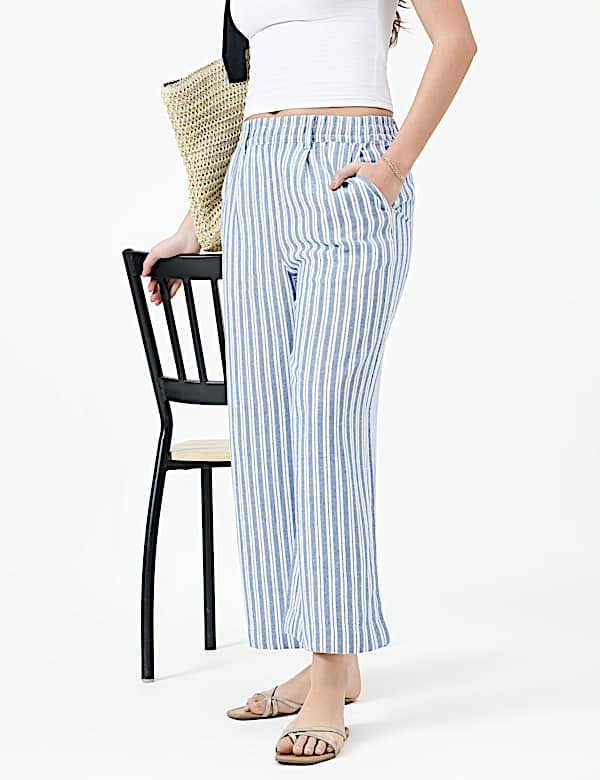 Linen Rich Stripe Relaxed Fit Trousers