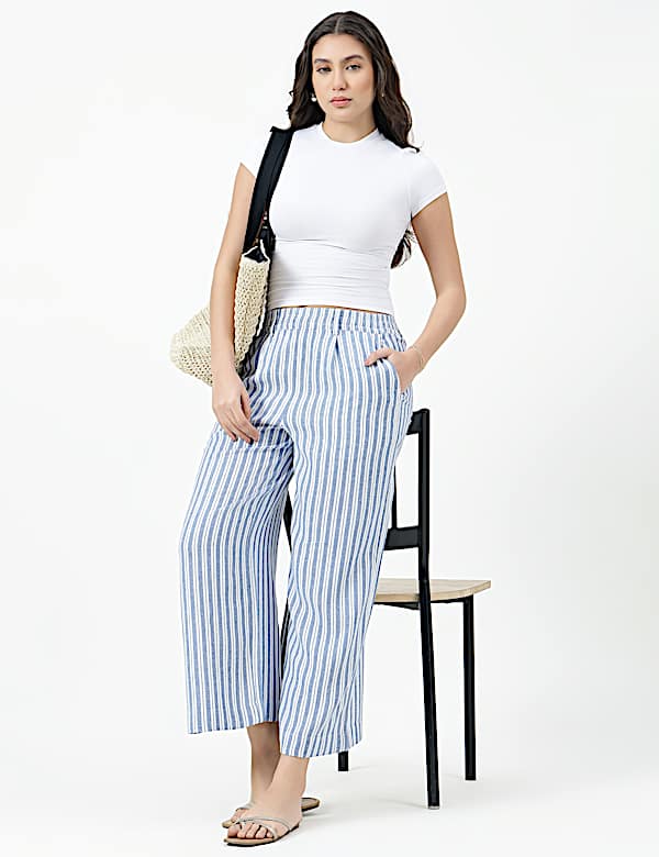 Linen Rich Stripe Relaxed Fit Trousers