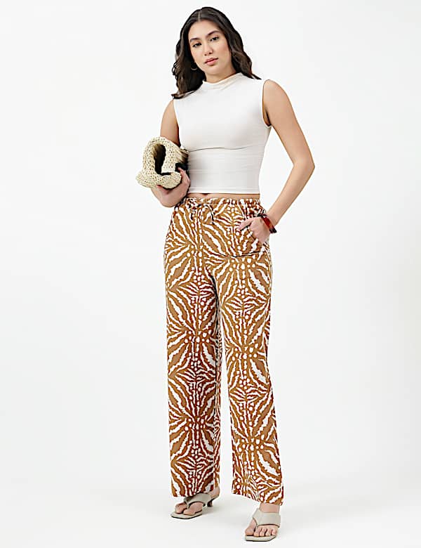 Linen Rich Abstract Relaxed Fit Pants