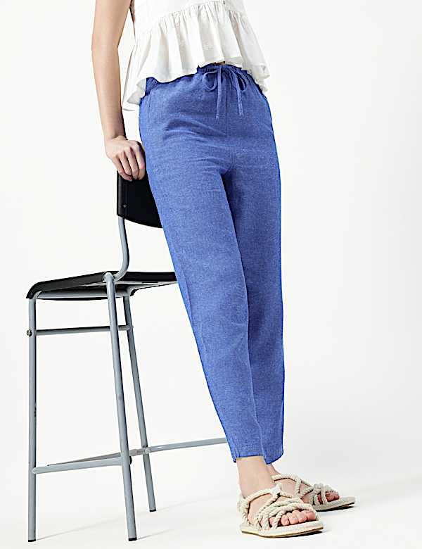 Linen Rich Plain Relaxed Fit Trousers