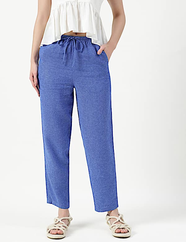 Linen Rich Plain Relaxed Fit Trousers