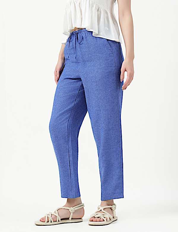 Linen Rich Plain Relaxed Fit Trousers