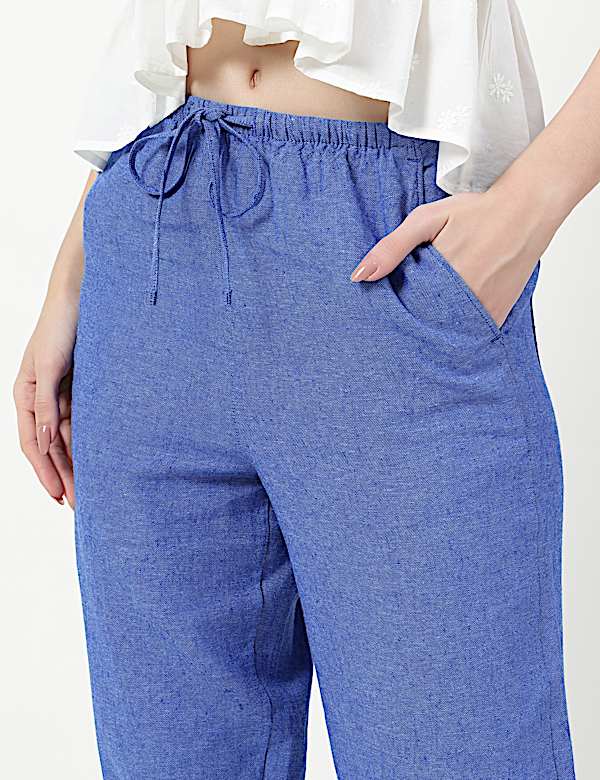 Linen Rich Plain Relaxed Fit Trousers