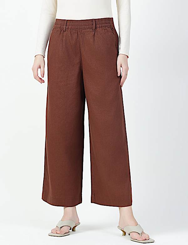 Linen Rich Plain Relaxed Fit Pants