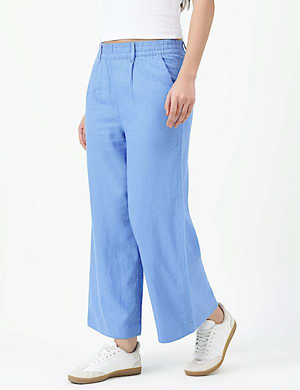 Linen Viscose Crop wide Leg Trousers