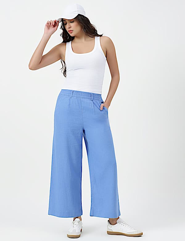 Linen Viscose Crop wide Leg Trousers