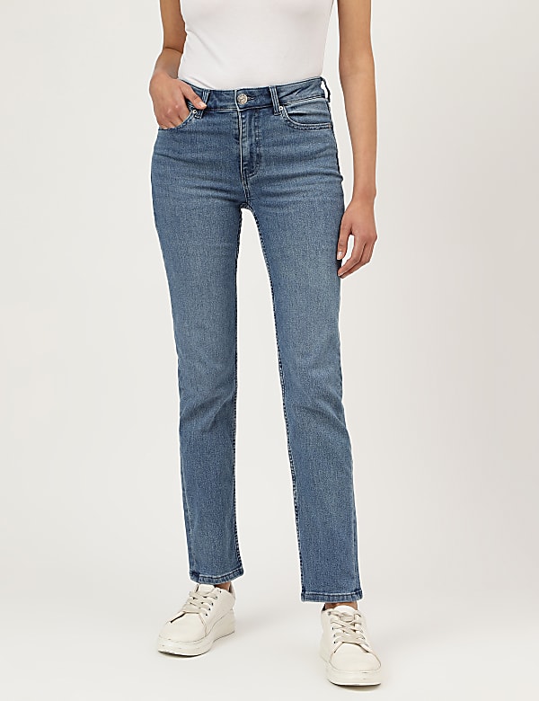 Straight Fit Cotton Blend Jeans