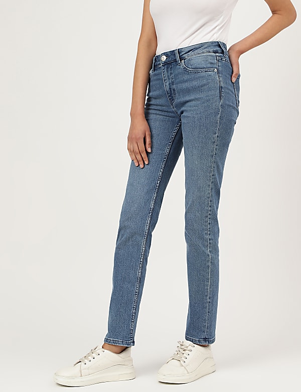 Straight Fit Cotton Blend Jeans