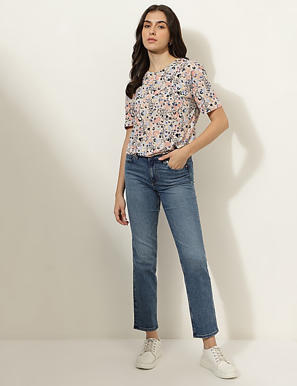 Straight Fit Cotton Blend Jeans