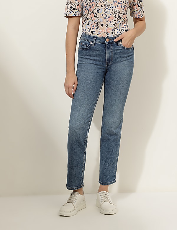 Straight Fit Cotton Blend Jeans