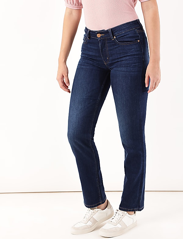 Straight Fit Cotton Blend Jeans