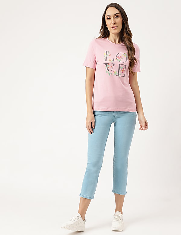 Cropped High Waist Button Front Jeans