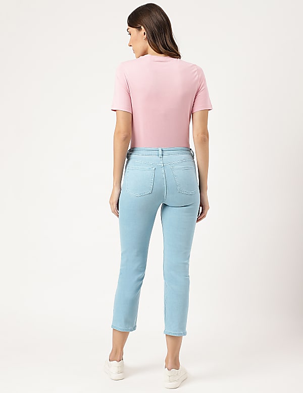 Cropped High Waist Button Front Jeans