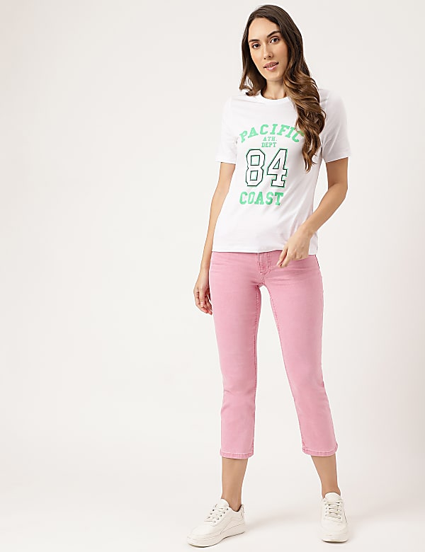 Cropped High Waist Button Front Jeans