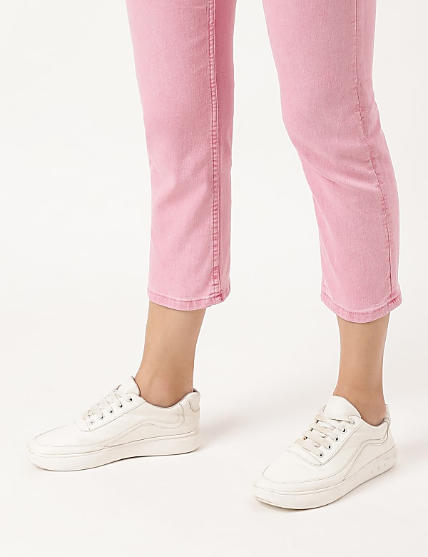 Cropped High Waist Button Front Jeans