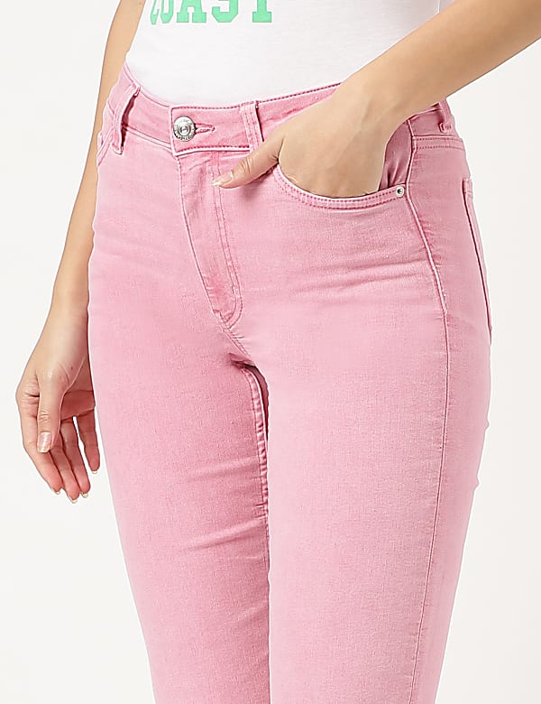 Cropped High Waist Button Front Jeans