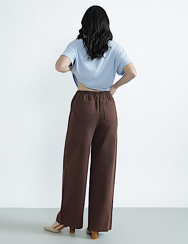 Cotton Rich Drawstring Wide Leg Trousers