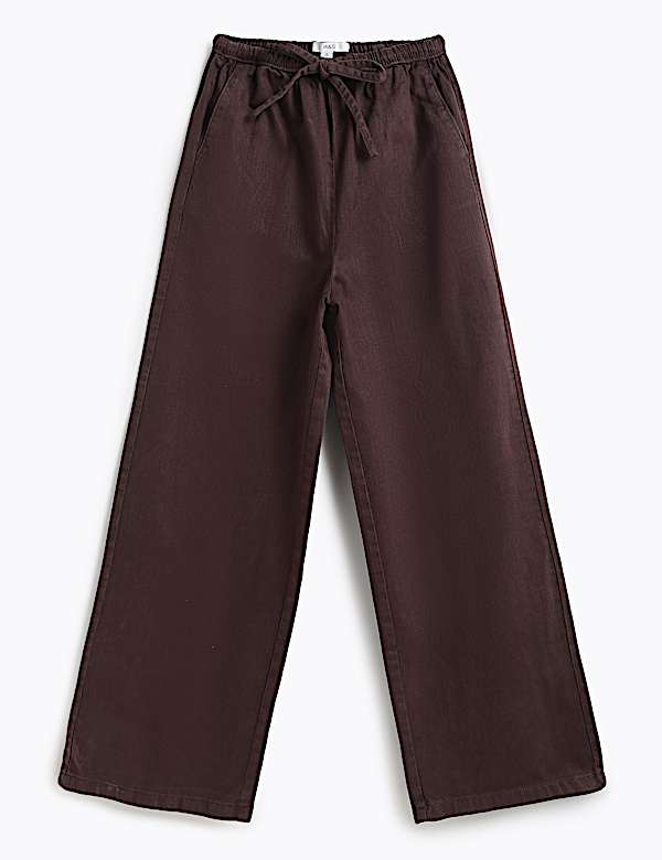 Cotton Rich Drawstring Wide Leg Trousers