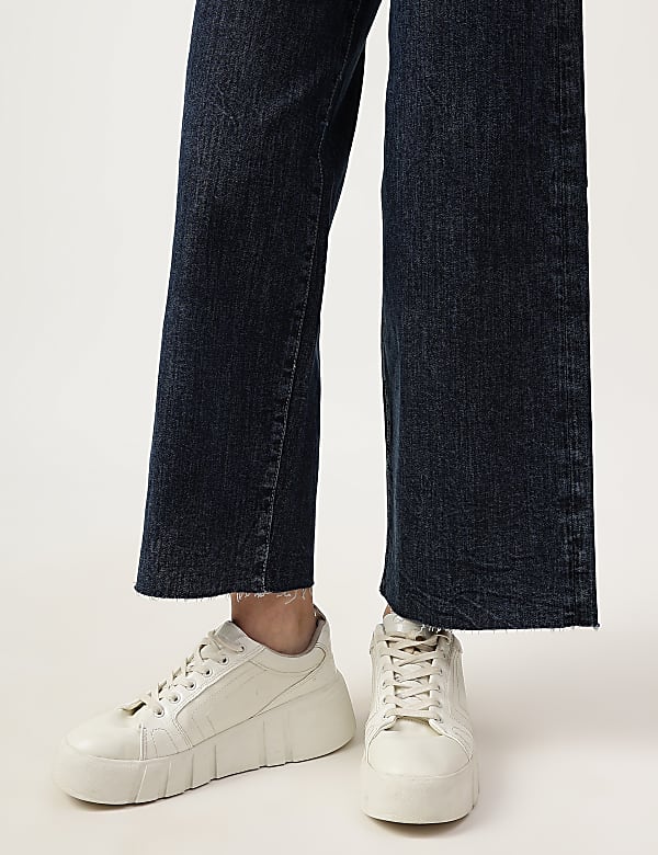 Cotton Mix Plain Wide Leg Jeans