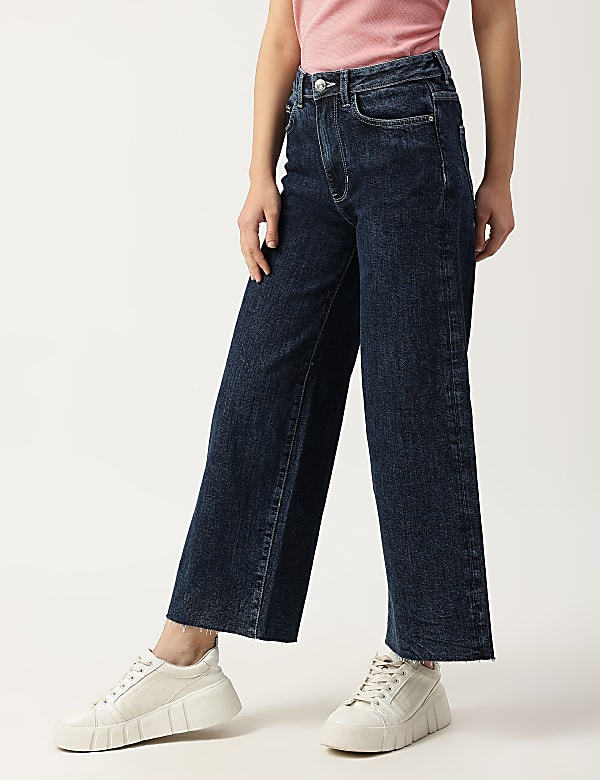 Cotton Mix Plain Wide Leg Jeans