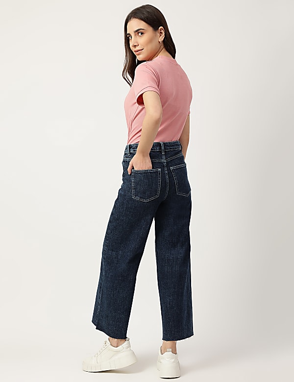 Cotton Mix Plain Wide Leg Jeans