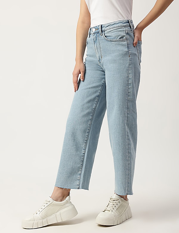 Cotton Mix Plain Wide Leg Jeans
