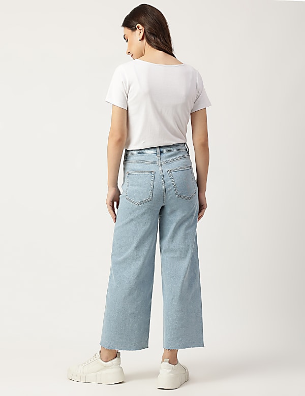 Cotton Mix Plain Wide Leg Jeans