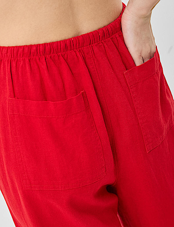 Linen Rich Embroidered Wide Leg Trousers
