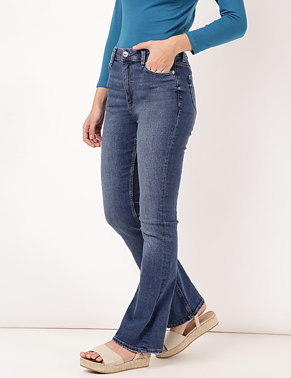 Cotton Mix Plain Slim Flared Jeans