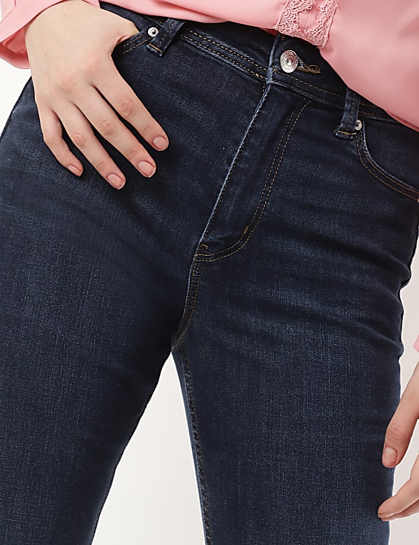 Cotton Mix Plain Slim Flared Jeans