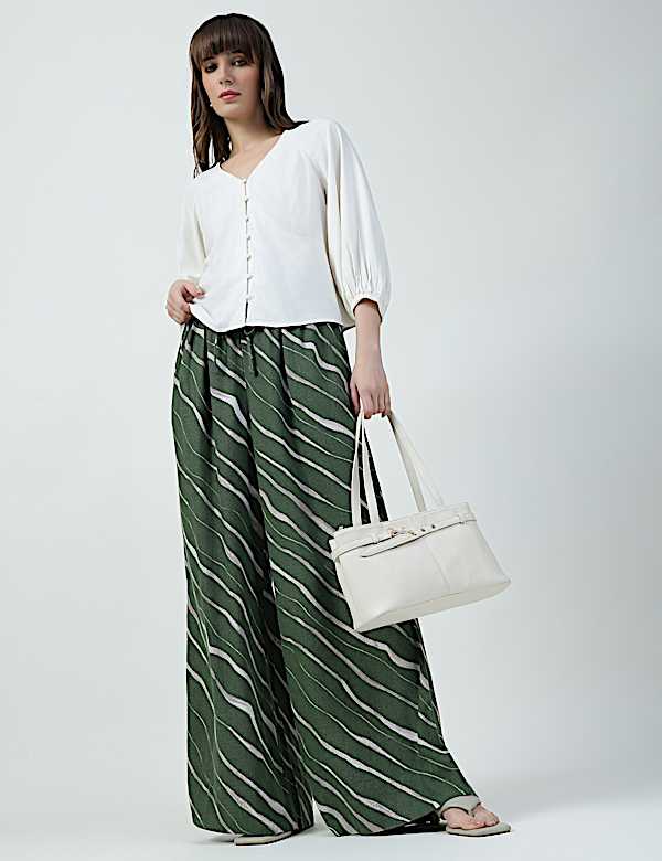 Linen Rich Plain Relaxed Fit Trousers