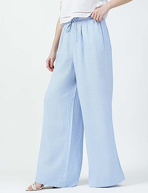 Linen Rich Plain Relaxed Fit Trousers