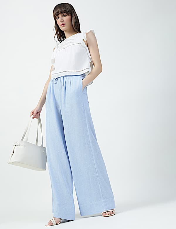 Linen Rich Plain Relaxed Fit Trousers