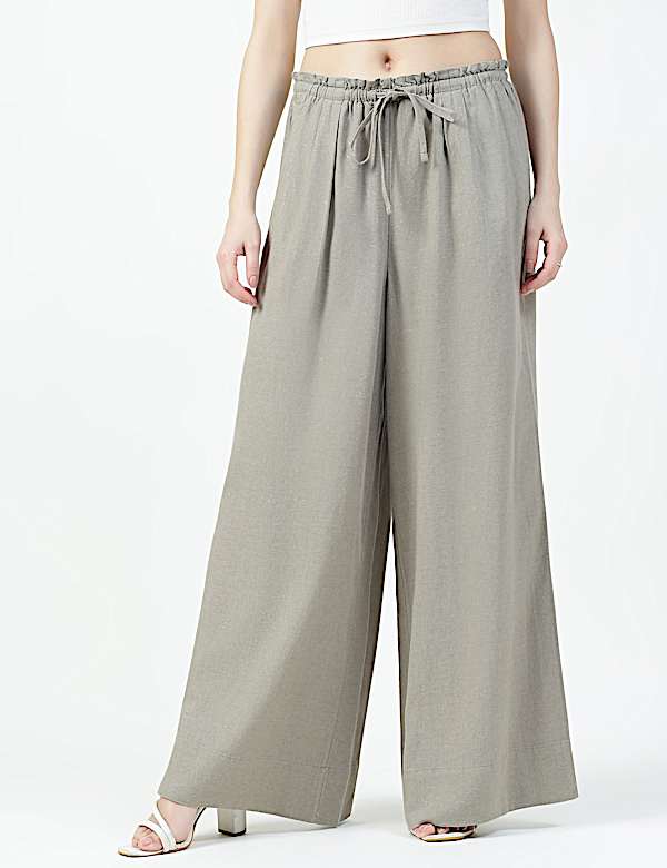 Linen Rich Plain Relaxed Fit Trousers