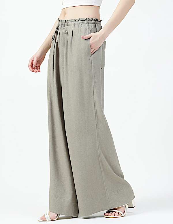 Linen Rich Plain Relaxed Fit Trousers