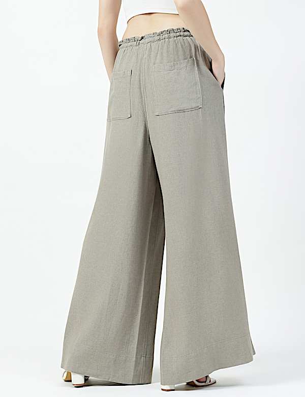 Linen Rich Plain Relaxed Fit Trousers