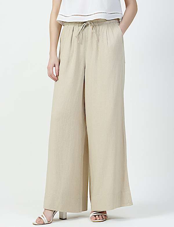 Linen Rich Plain Relaxed Fit Trousers