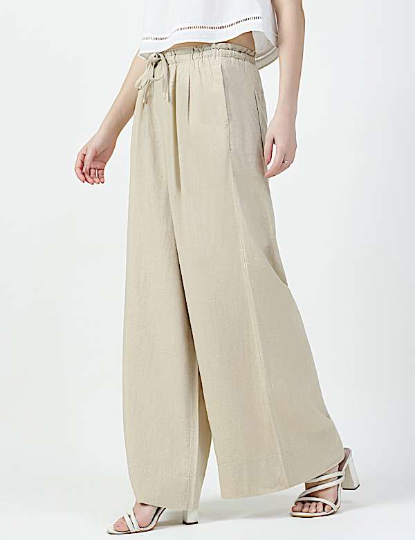 Linen Rich Plain Relaxed Fit Trousers
