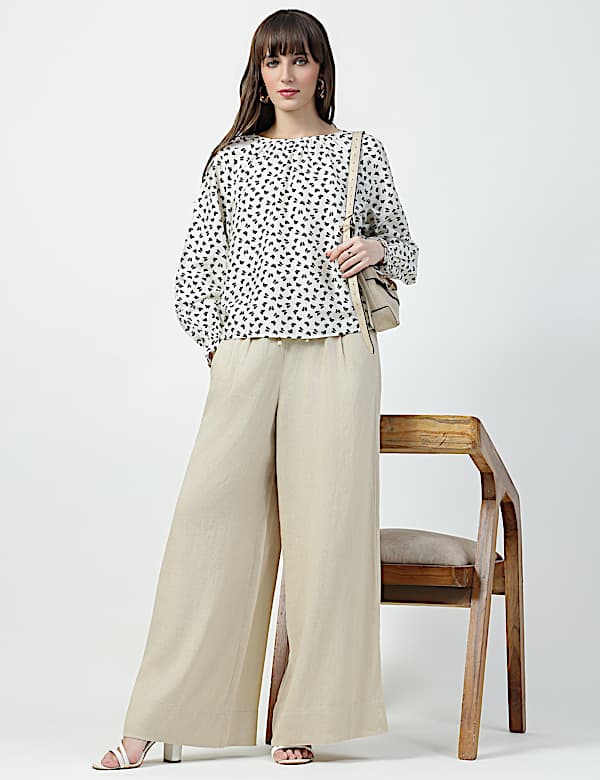Linen Rich Plain Relaxed Fit Trousers