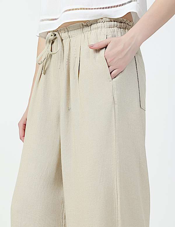 Linen Rich Plain Relaxed Fit Trousers