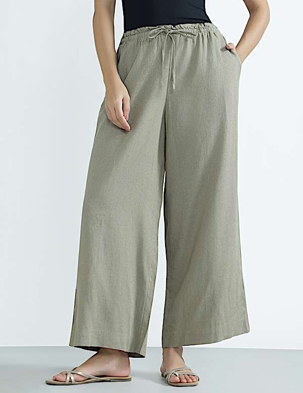 Linen Rich Plain Regular Fit Trousers