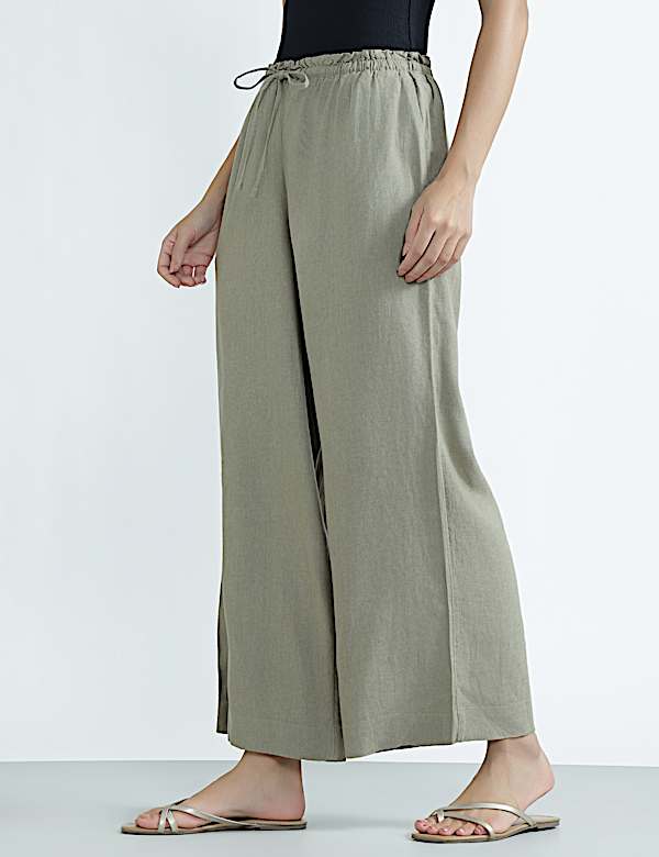 Linen Rich Plain Regular Fit Trousers