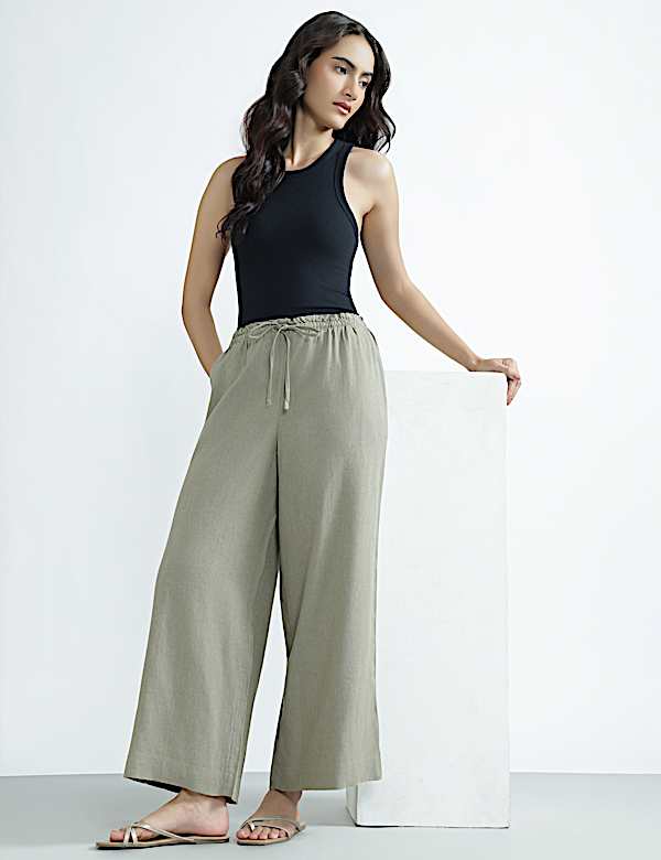 Linen Rich Plain Regular Fit Trousers