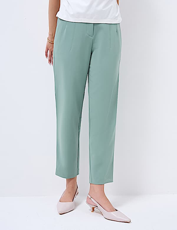 High Waisted Pleat Front Tapered Trousers