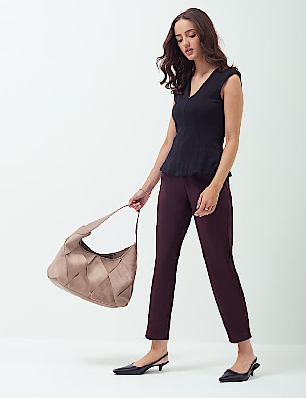 High Waisted Pleat Front Tapered Trousers