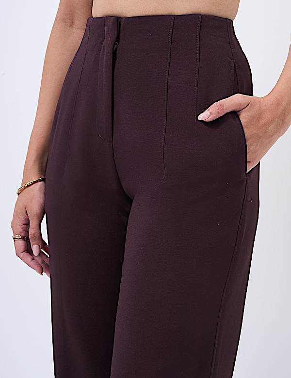 High Waisted Pleat Front Tapered Trousers