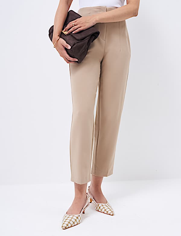 High Waisted Pleat Front Tapered Trousers