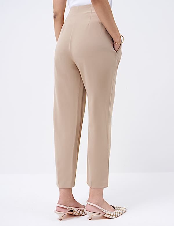 High Waisted Pleat Front Tapered Trousers
